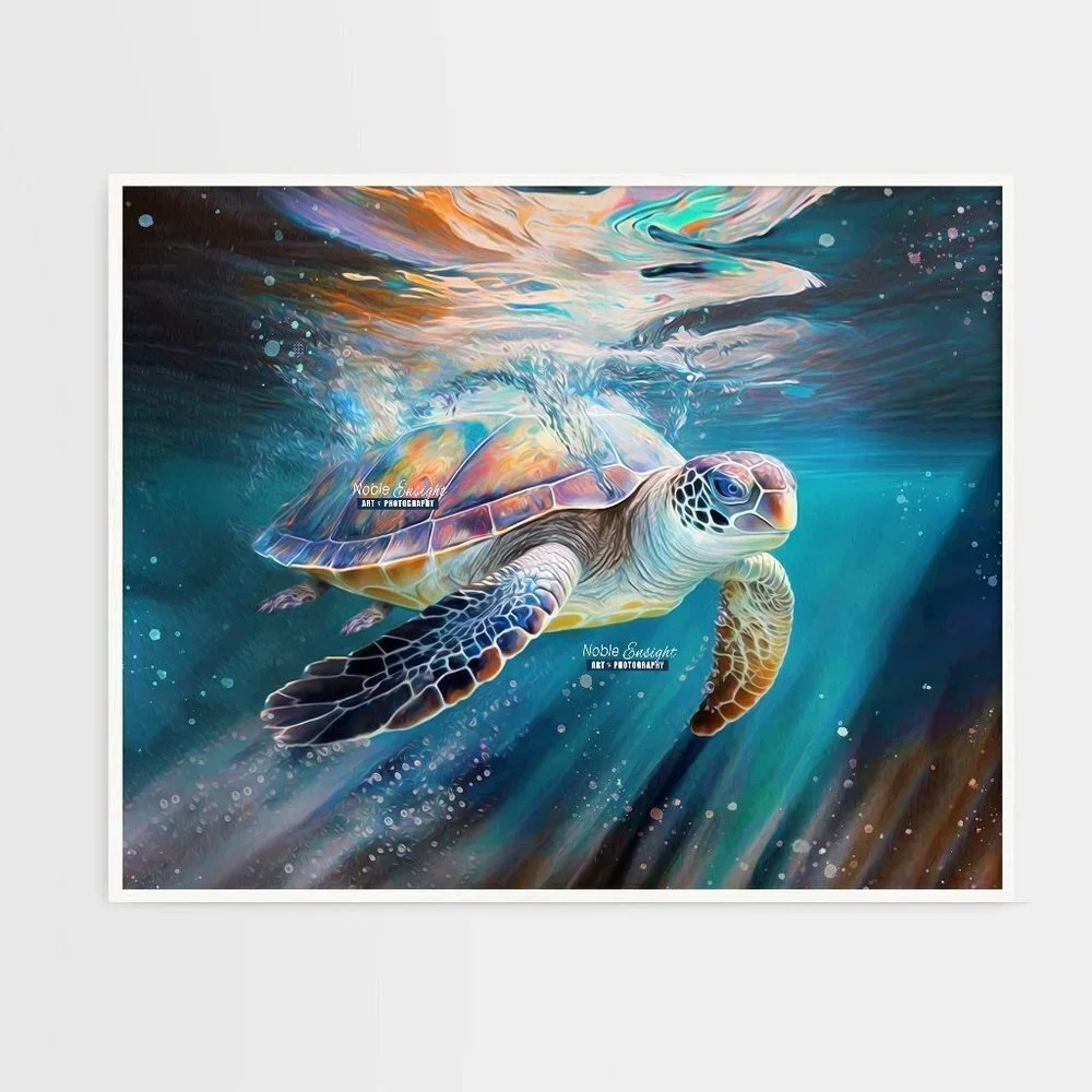 16x20 Sea Turtle Watercolor Oil Painting Wall Art Print - Picture 2 of 6